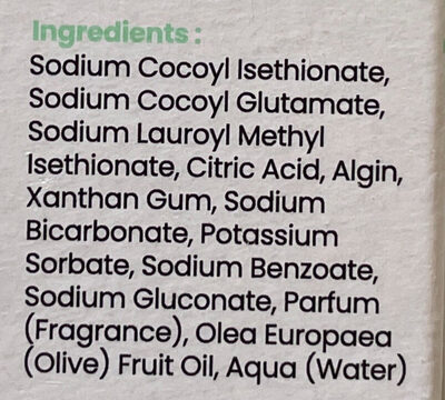Photo de la liste d’ingrédients imprimée : Gel Douche
