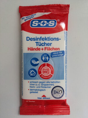 Photo de l’emballage : SOS Desinfektionstücher Hände + Flächen