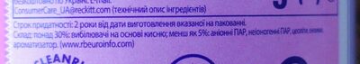 Photo de la liste d’ingrédients imprimée : Vanish Oxi Action