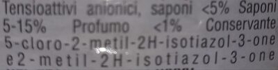 Photo de la liste d’ingrédients imprimée : AlgaGel sapone per bucato